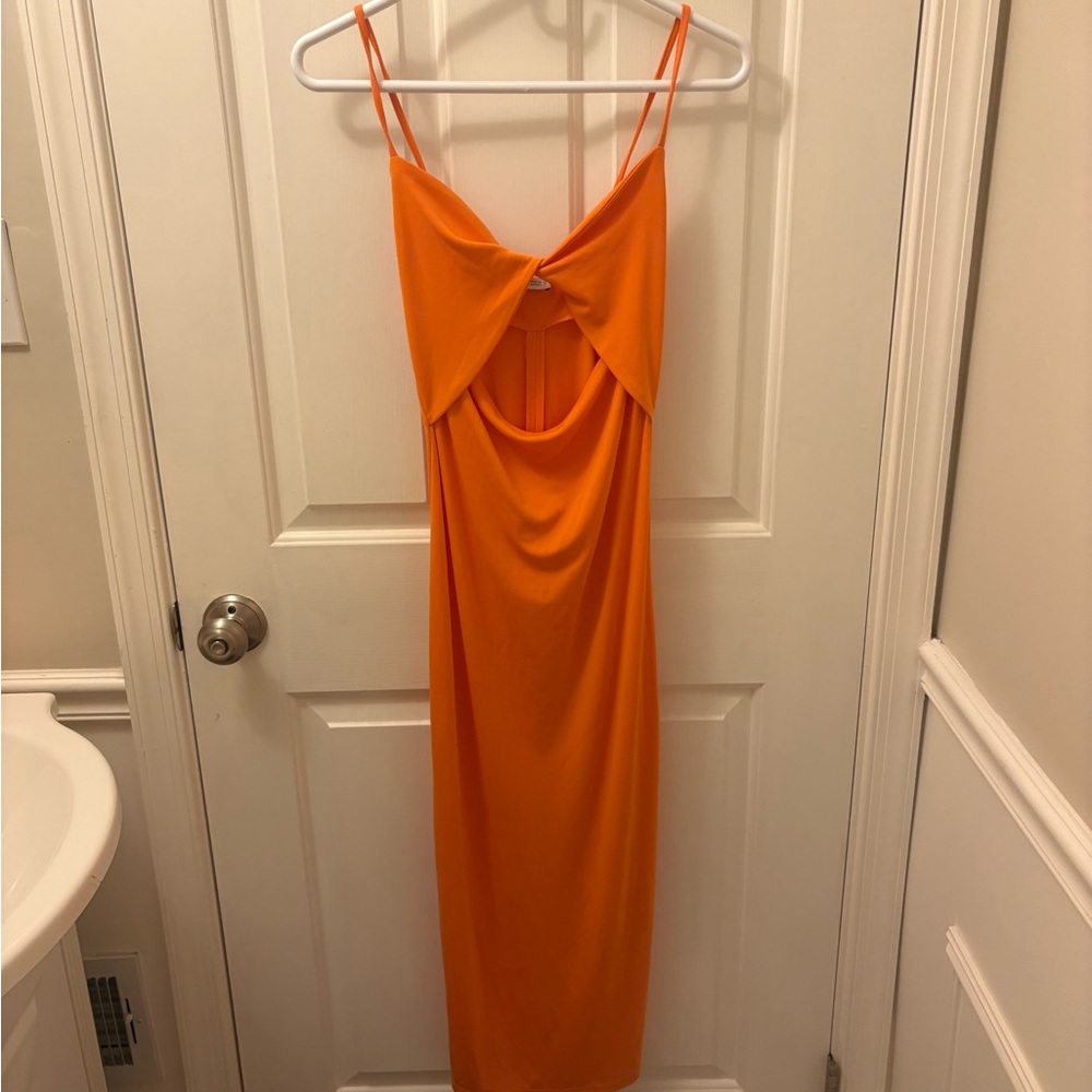 Elegant Orange Spaghetti Strap Dress
